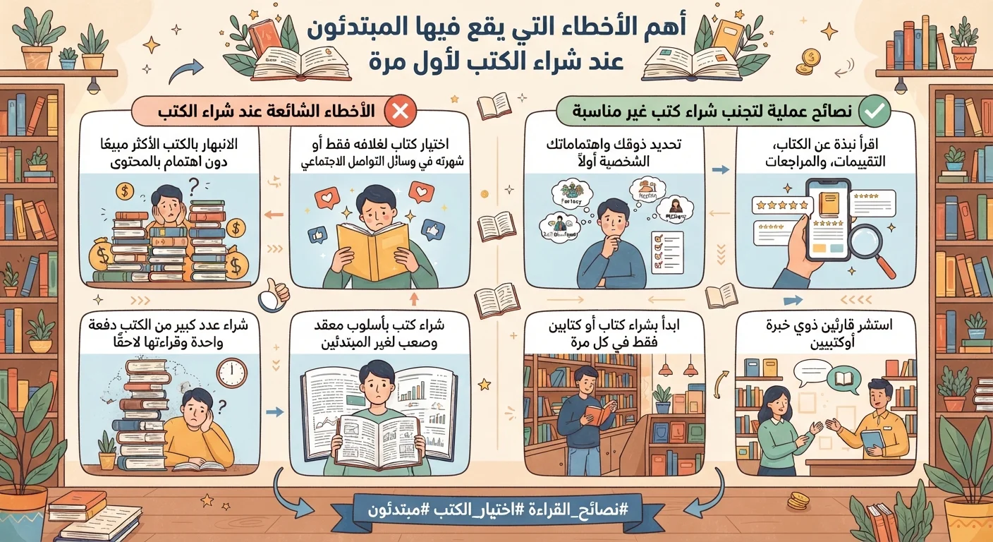 أهم الأخطاء التي يقع فيها المبتدئون عند شراء الكتب لأول مرة